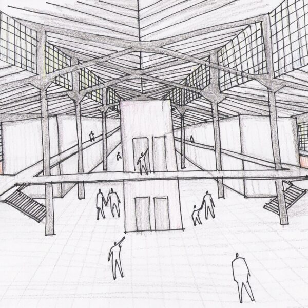 Estudos para utilização do espaço interno dos galpões fabris.