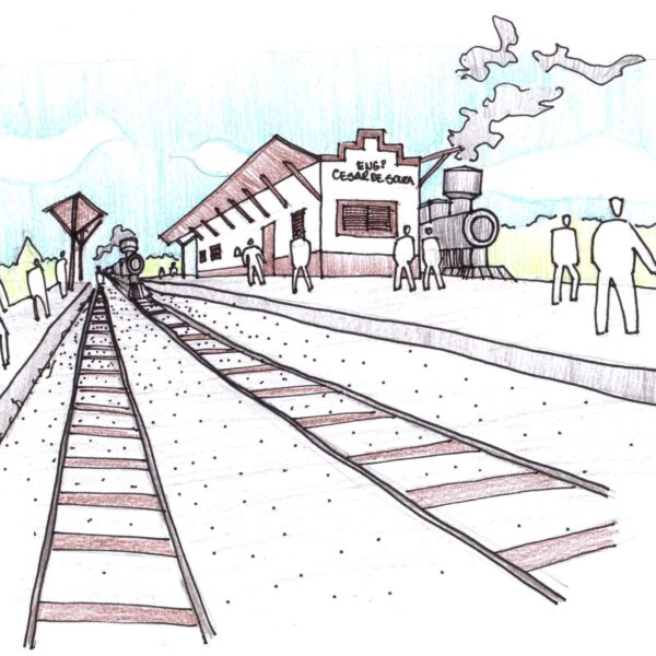 Croqui de concepção da reativação da antiga estação de Cesar de Souza para fins turísticos.