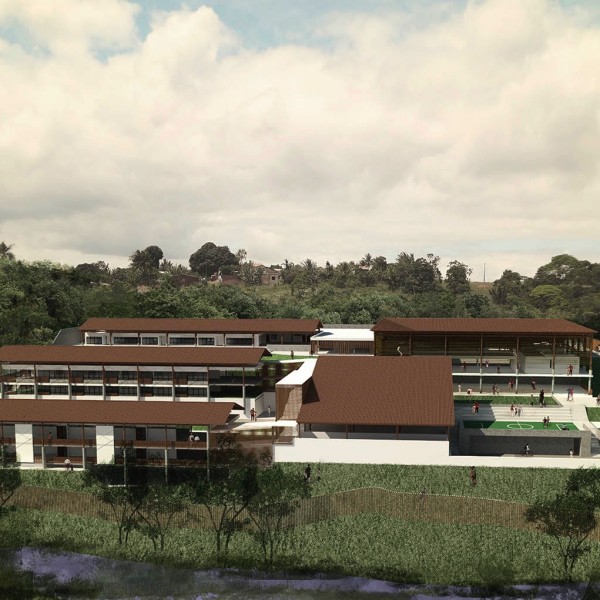 Escola de Educação Infantil e Fundamental: Todas as salas de aula possuem aberturas em fachadas opostas, permitindo a ventilação cruzada e a renovação adequada do ar interno. Os caixilhos das salas de aula possuem diferentes alturas, permitindo regular o fluxo dos ventos de acordo com a necessidade de conforto térmico do usuário. O ar quente proveniente do aquecimento da cobertura pelo sol é resfriado pela ventilação natural que passa no vão entre a laje e a cobertura.