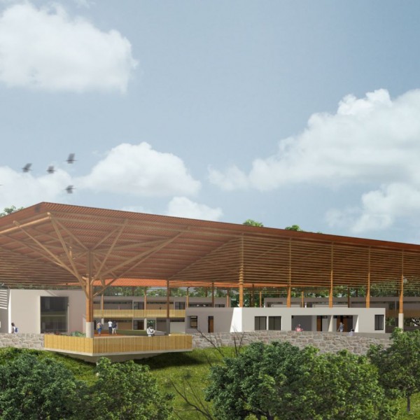 Escola de Ensino Médio / Colégio Universitário: Vista do bairro para a escola.