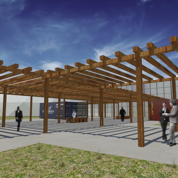 Pergolado de madeira certificada desmontável e bancos de paletes .