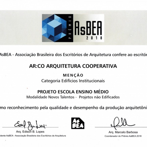 Prêmio ASBEA 2018, Menção na Categoria Edifícios Institucionais., Modalidade Novos Talentos – Projetos não Edificados.
