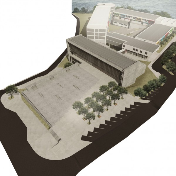 Vista geral do Projeto desenvolvido para o CEU – Alvarenga em São Bernardo do Campo-SP, com a represa Billings ao fundo.