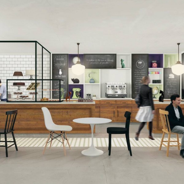 Vista da área de estar e do balcão de atendimento / serviço.