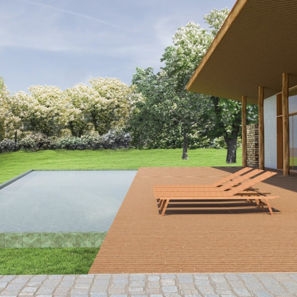 Vista do deck da piscina da Casa de Hóspedes.