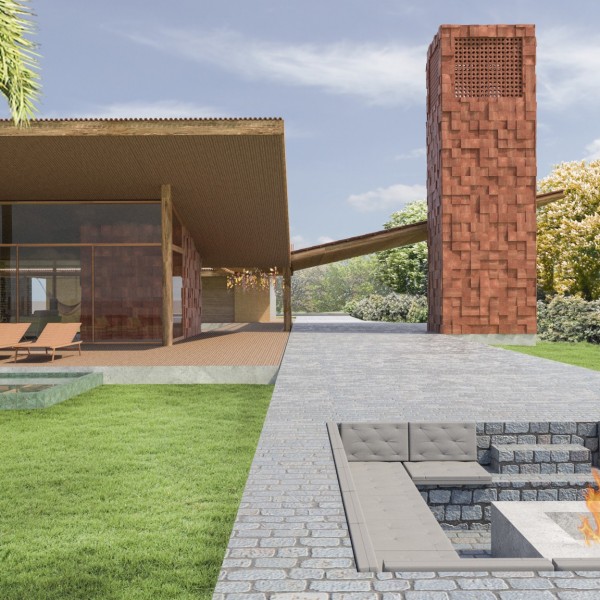 Vista da praça da fogueira para a Casa Principal.