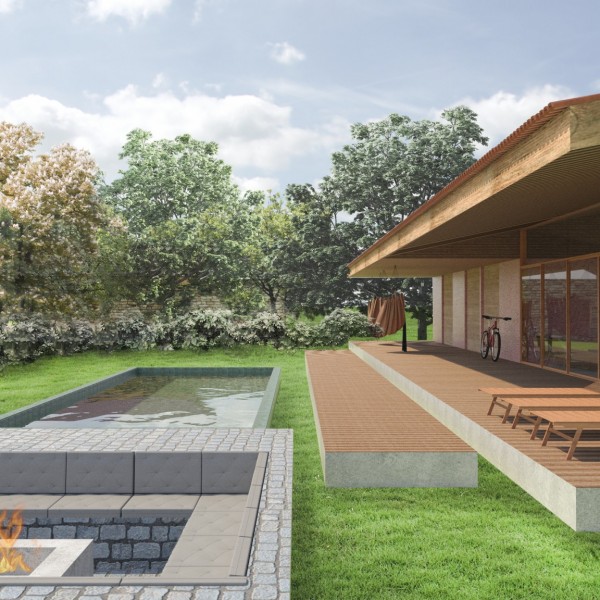 Vista do deck da piscina do Pavilhão de Estar e Serviços da Casa Principal.