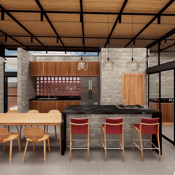 Vista da Sala de Estar para a Sala de Jantar / Cozinha.