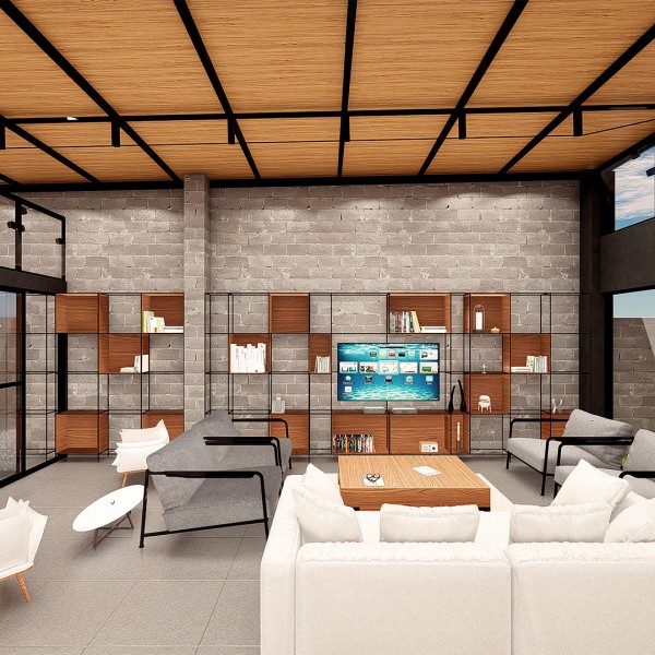 Vista da Cozinha para a Sala de Estar Integrada.