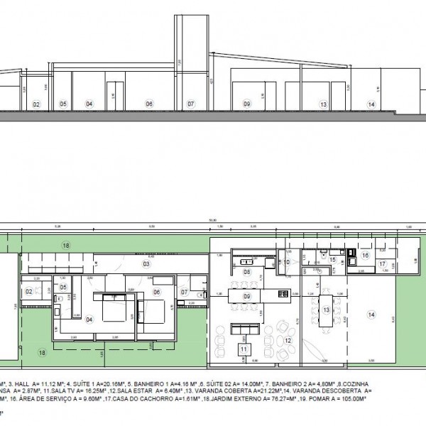 Layout da Casa e Corte Esquemático.