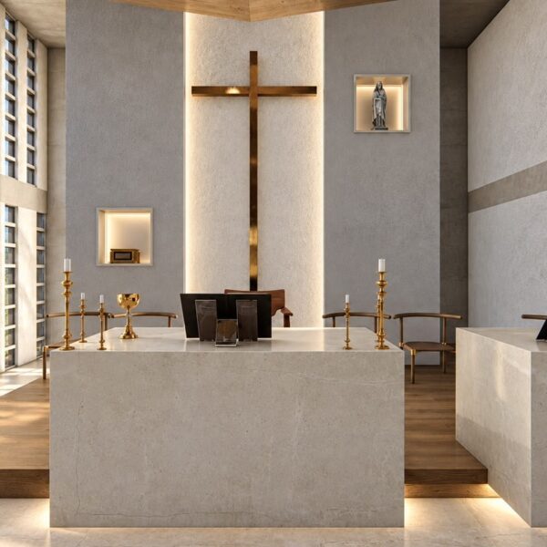 Vista do altar. (Ar:Co – Arquitetura Cooperativa).