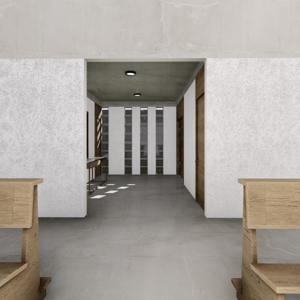 Vista da nave para o hall de acesso da igreja.