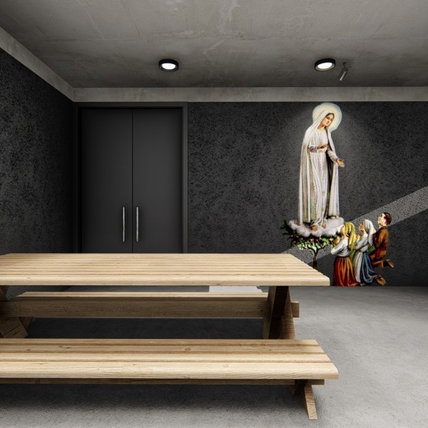 Vista do fundo do salão de festas da comunidade e acesso do depósito.