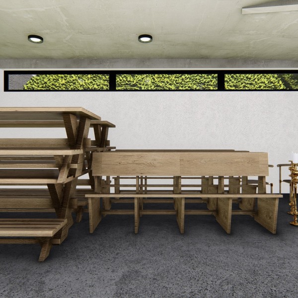 Vista do depósito do salão de festas da comunidade.