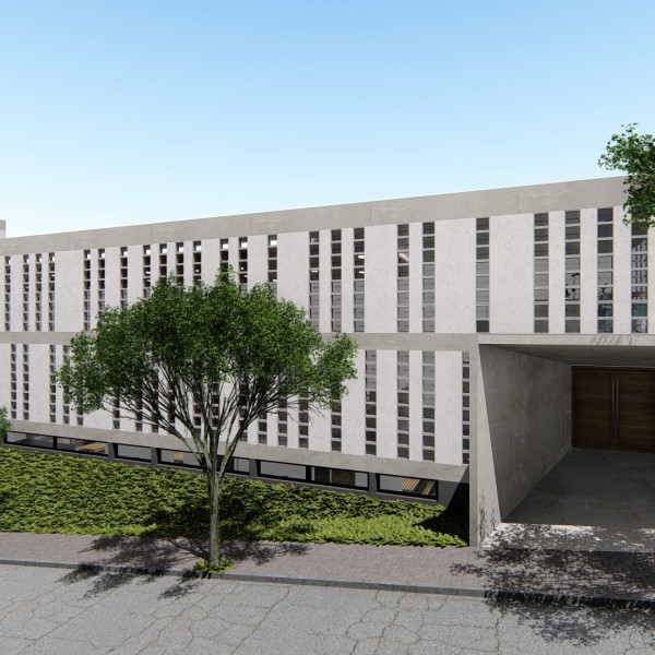 Vista de dia do acesso de pedestres a celebração da igreja.