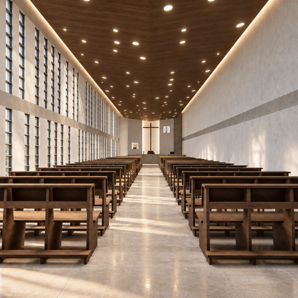 Vista da nave da igreja para o altar.