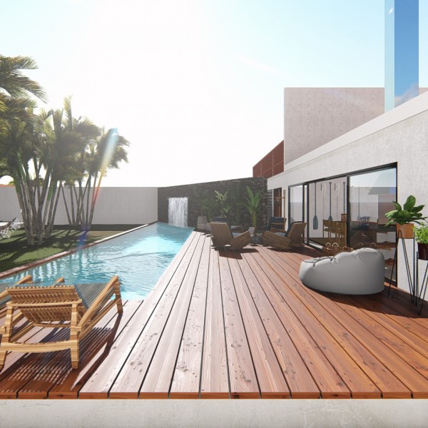 VIsta do deck da piscina.