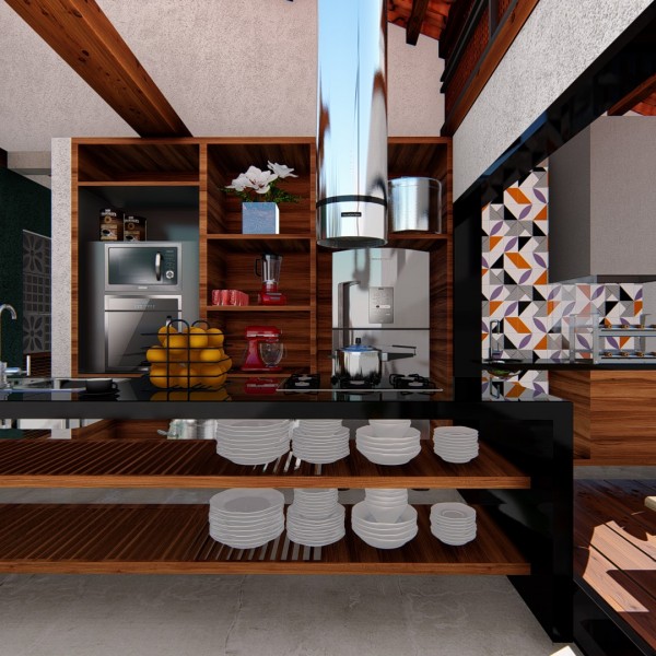 Vista da cozinha do pavilhão de hóspedes.