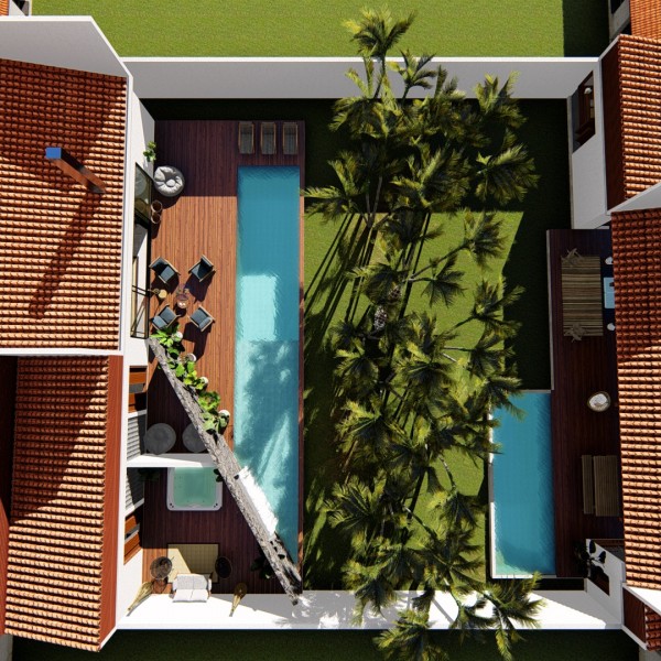 Vista aérea da casa.