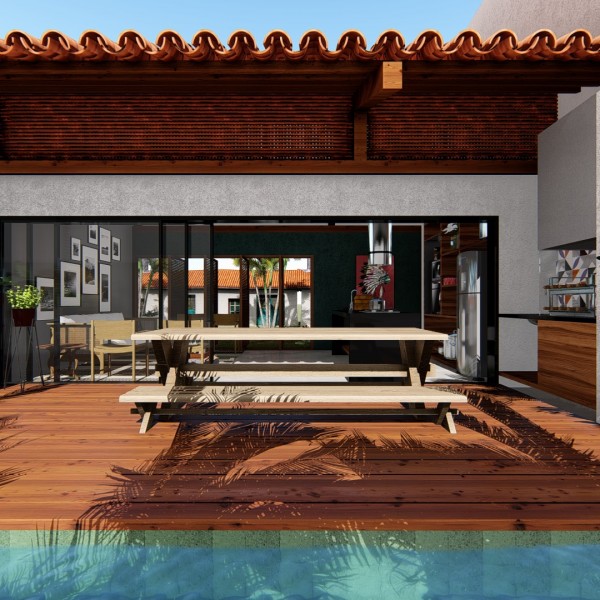 Vista da área externa do pavilhão de hóspedes.