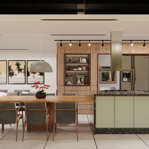 Vista da cozinha / sala de jantar.