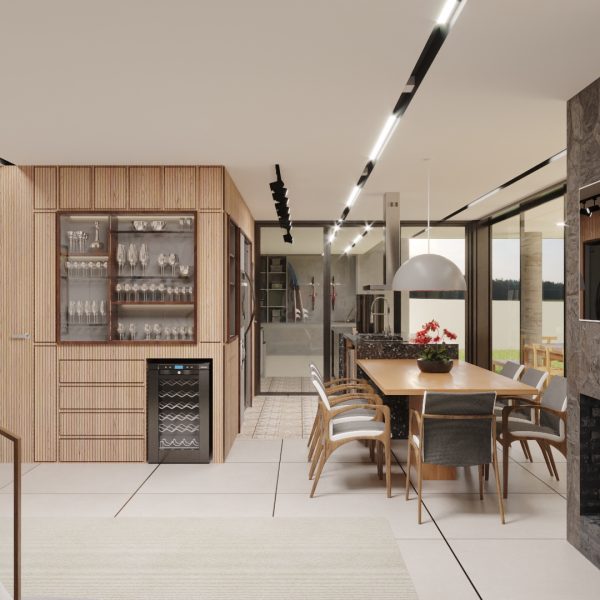 Vista da cozinha / sala de jantar.