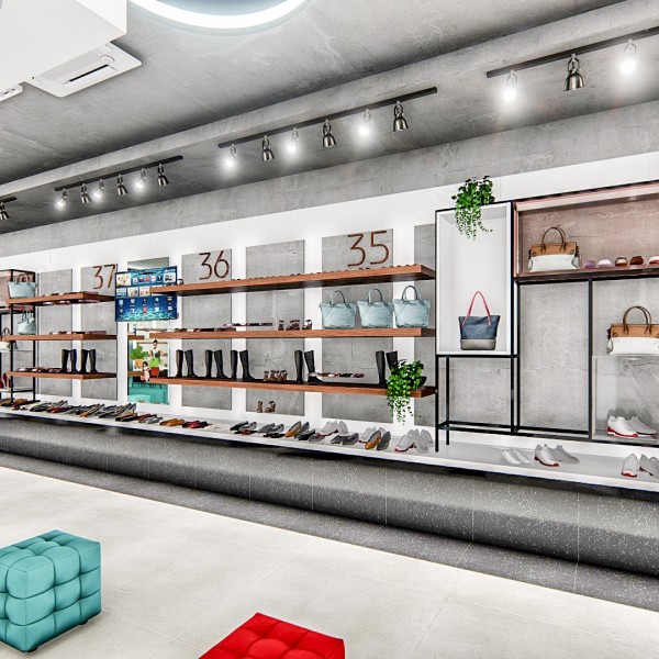 Vista da área de exposição do interior da loja.