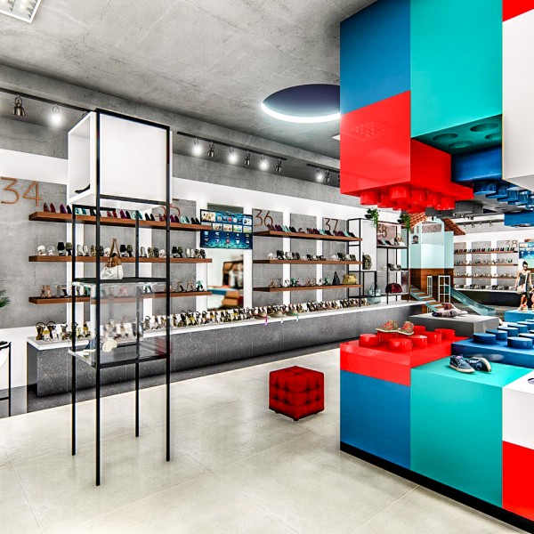 Vista da área de exposição do interior da loja.