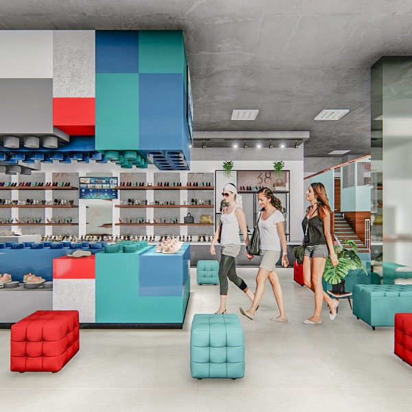 Vista da área de exposição do interior da loja.