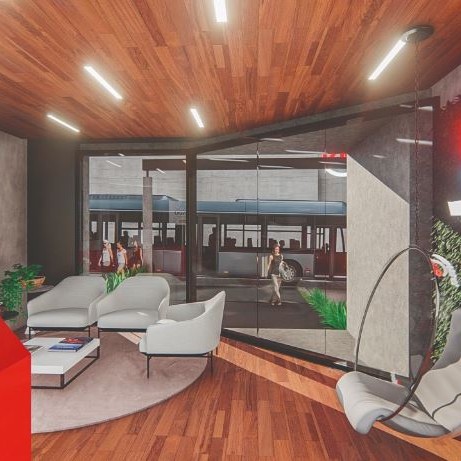 Vista da Recepção para a área externa.