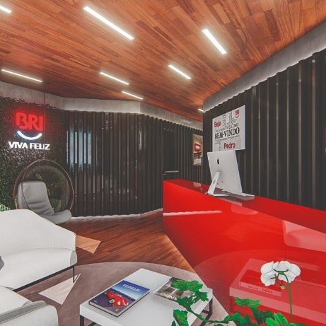 Vista da área de estar da recepção.