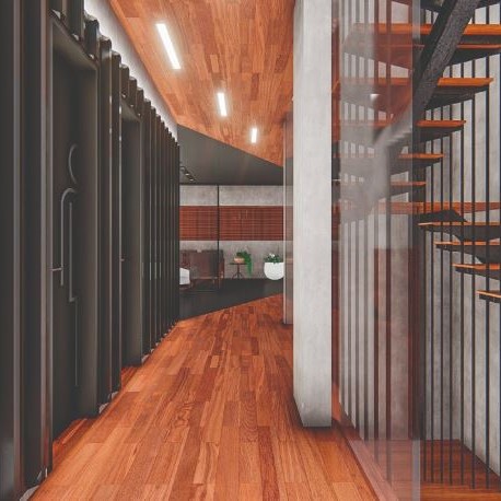 Vista do eixo de conexão do pavimento superior.