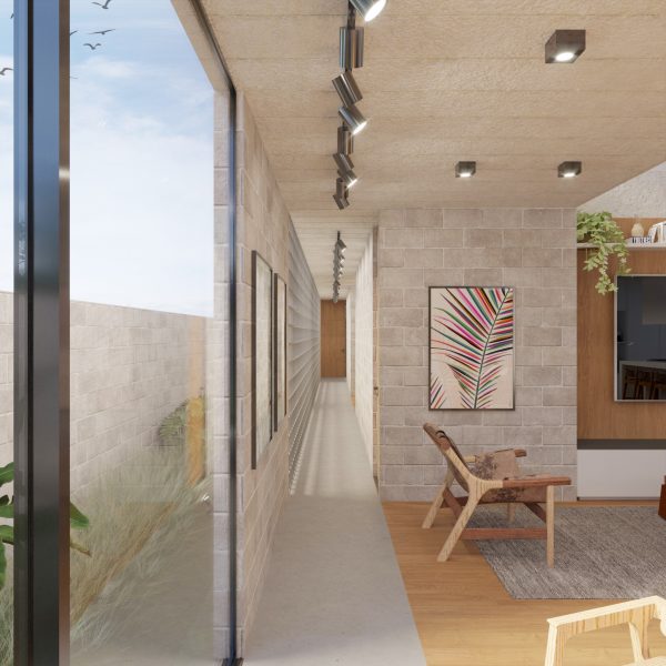 Vista da Sala de Estar para o Corredor de Acesso.