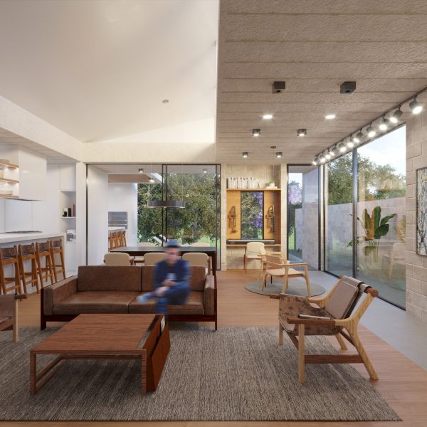 Vista da Sala de Estar / Jantar / Cozinha integrados.