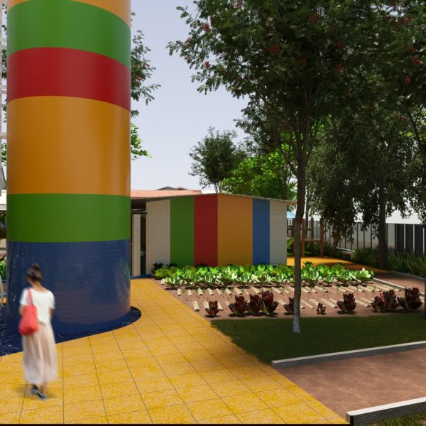 Vista do Espelho D’água e da Horta Agroflorestal.