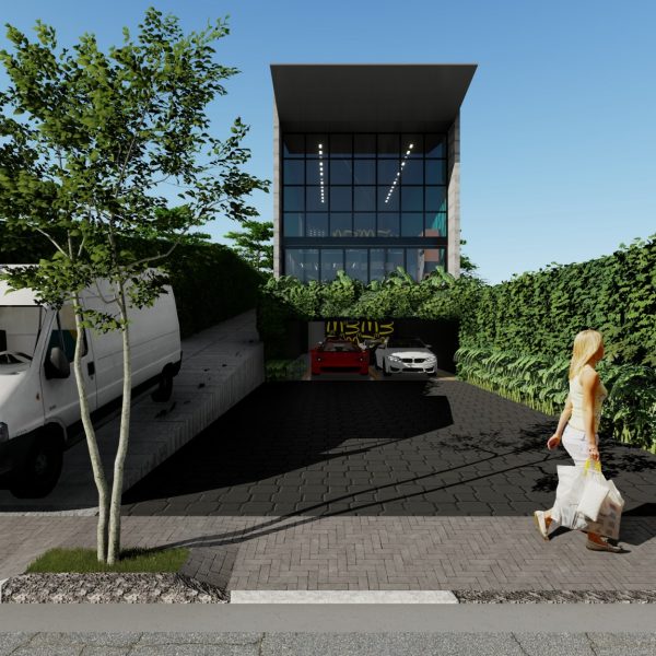 Fachada Frontal com a Garagem Fechada.