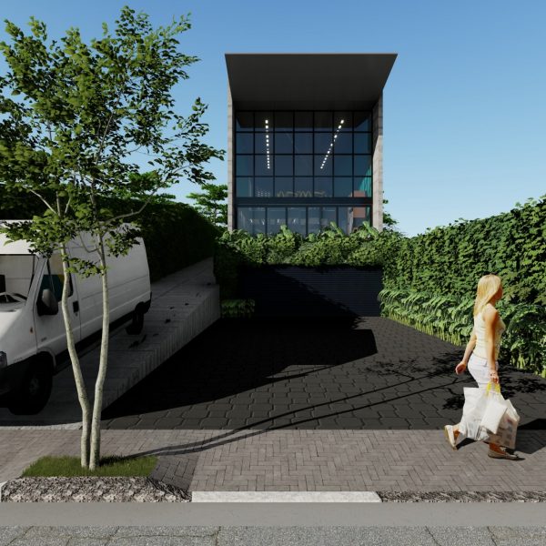 Fachada Frontal com a Garagem Aberta.