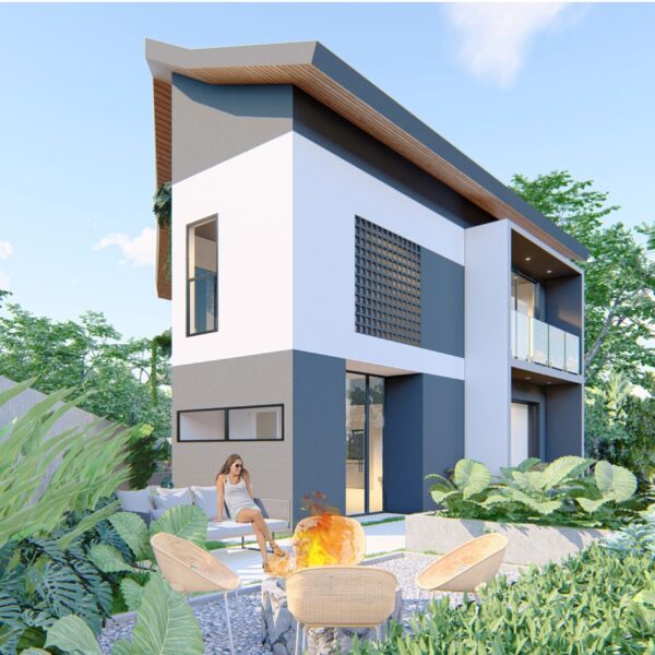 Fachada Frontal vista da Praça e Estar / Fireplace / Mirante.