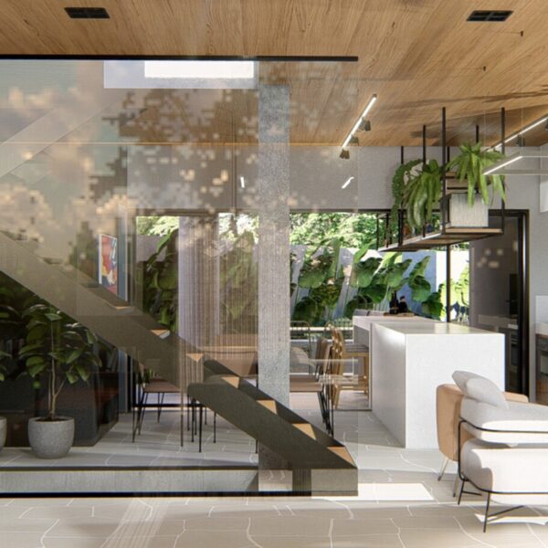 Vista da Sala de Estar para a Cozinha integrada.