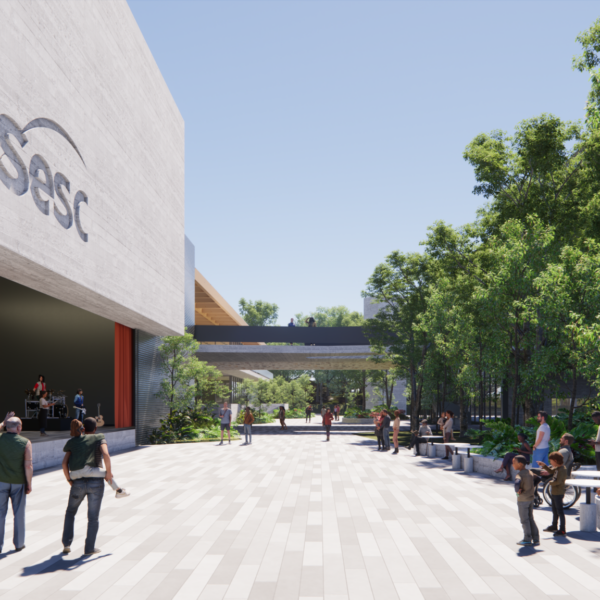 Praça e Sala de Espetáculos com Abertura para a Área Externa.