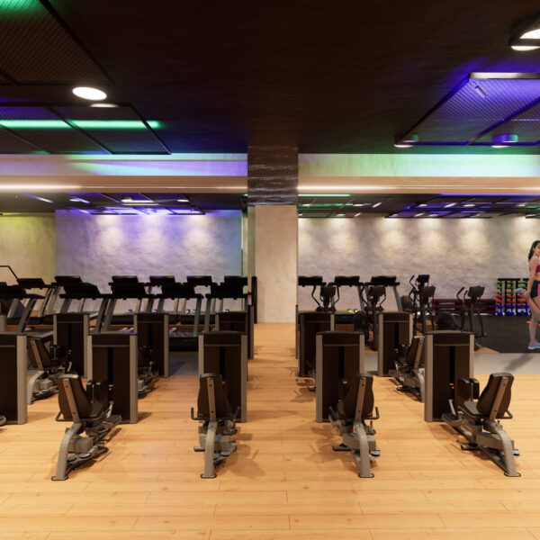 Vista da área de musculção para a ärea de cardio e funcional.