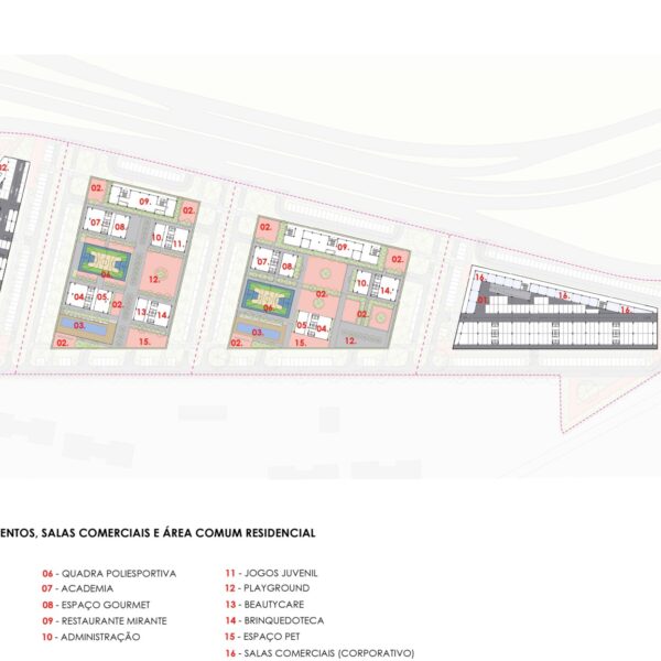 2º Pavimento – Estacionamentos, Salas Comerciais e Área Comun Residencial.