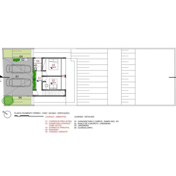 Planta do pavimento térreo – fase 1 (63,00m² – edificação).