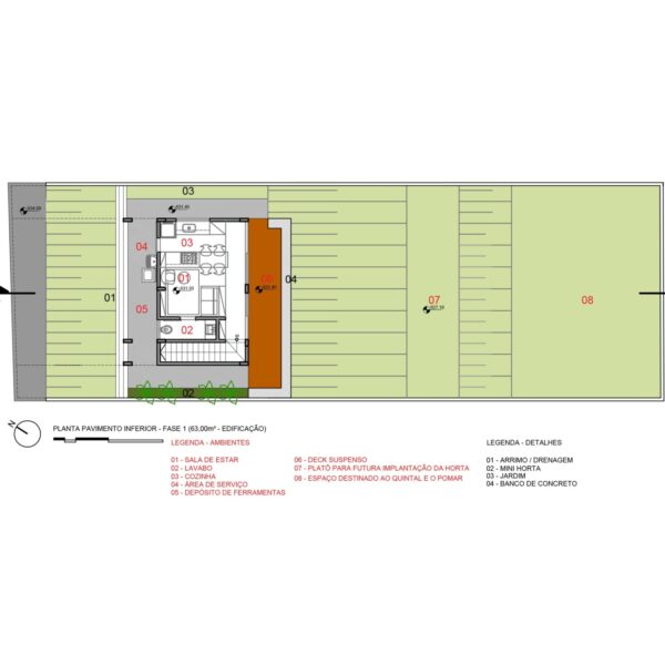 Planta do pavimento inferior – fase 1 (63,00m² – edificação).