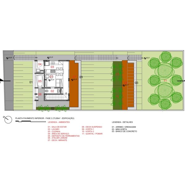 Planta do pavimento inferior – fase 2 (73,00m² – edificação).