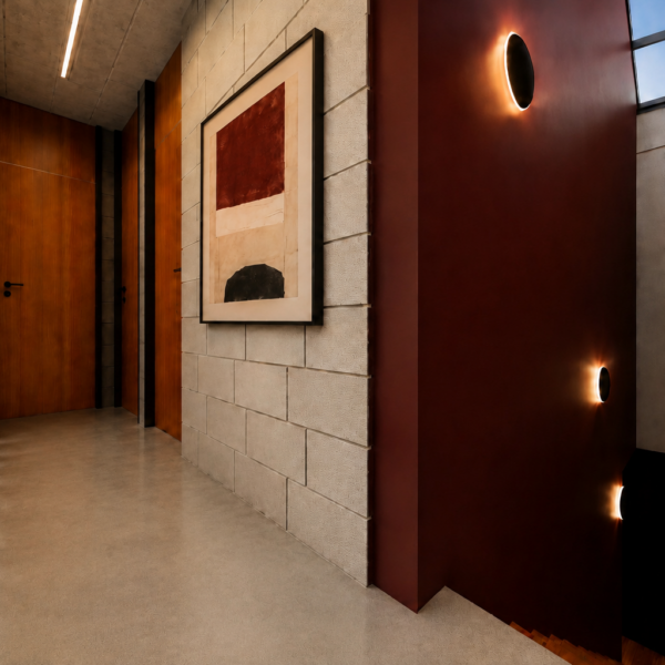 Hall de acesso da área intima e escada de acesso a área social.